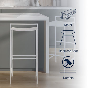 Svelte 30" Coastal Contemporary Iron Saddle-Seat Low-Back Bar Stool with Foot Rest - JONATHAN Y